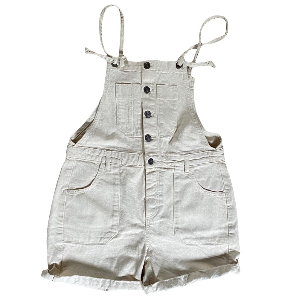 FatFace Carrie Short Dungaree Denim Tie Shoulder Off White Cream Overalls Size 6